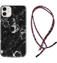 Apple iPhone 11 12 13 Mini Kılıf Boyun Asklı Rasta Silikon Black Hole Marble 1387