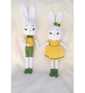 Bay ve Bayan Sarışın Tavşan Amigurumi Organik Oyuncak
