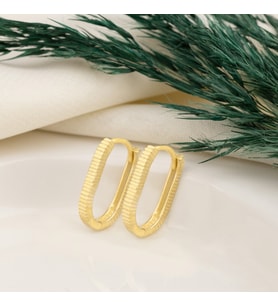 DKMN Gümüş Tırtıklı Oval Biçimli Dörtgen Küpe 925 Ayar Kadın Gümüş Küpe (Gold)