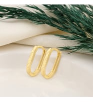 DKMN Gümüş Tırtıklı Oval Biçimli Dörtgen Küpe 925 Ayar Kadın Gümüş Küpe (Gold)