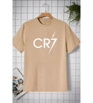 Unisex Cr7 Baskılı T-shirt (Bej)