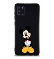 Samsung Galaxy A31 Soft Premier Kapak Mickey Mouse-A Tasarımlı Silikon Kılıf - Siyah (Şeffaf)