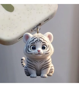 White Tiger Figürlü Telefon Charmı (Lighting (iPhone) Uyumlu Şarj Soketi Tıpası)