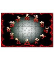 Cakapuzzle Burç Sembolleri Kırmızı Siyah Puzzle Yapboz MDF (Ahşap) (120 Parça)