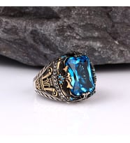 BLUE TOPAZ TAŞLI ERKEK GÜMÜŞ YÜZÜK