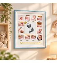 Ahşap 12 Aylık Yeni Doğan Bebek Fotoğraf Anı Çerçevesi - Mavi/Pembe