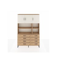 Arges Dolap 8 Raflı 8 Çekmeceli 3 Kapaklı 132x30x195 Çam-Aytaşı/Çam