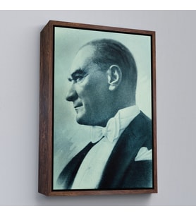 Çerçeveli Atatürk Portre Tablosu Mustafa Kemal Atatürk Dikdörtgen Dekoratif Kanvas Tablo (Siyah)