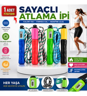 Sayaçlı Atlama İpi Dijital Sayaçlı Ayarlanabilir Atlama İpi Kaymaz Saplı Egzersiz ve Kardiyo İpi