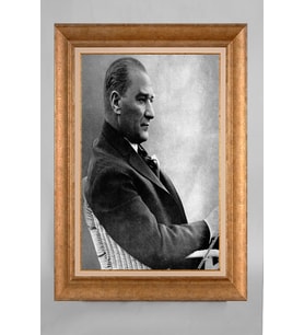 Altın Varaklı Çerçeveli Paspartulu Atatürk Tablo a525 (Gold)