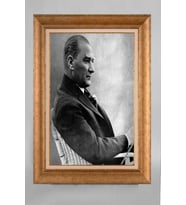 Altın Varaklı Çerçeveli Paspartulu Atatürk Tablo a525 (Gold)