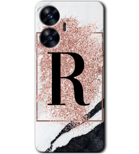 Realme C55 Kılıf HD Desen Baskılı Kılıf - Pembe Mermer Desenli R Harfi