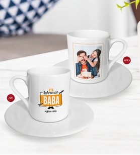 BK Gift Kişiye Özel Babalar Günü Hediyesi Fotoğraflı Türk Kahvesi Fincanı-56 (Beyaz)