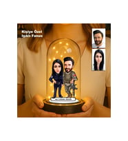 Kişiye Özel Çift Karikatür Fanus  Sevgili ve Evlilere Özel Işıklı Biblo