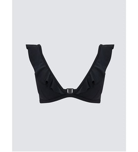 LCW DREAM Siyah Kadın Fırfır Detaylı Düz Bikini Üst