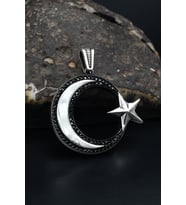 Mikro taş Süslemeli Kolye Ucu Ay Yıldızlı ( AYYILDIZLI ) 925 Ayar Gümüş 901207