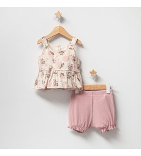 5166T Kız Bebek Vintage Rose 2'li Şort Takım