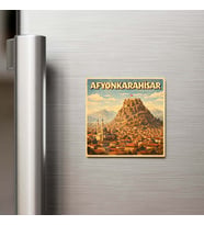 Afyonkarahisar Şehri - Pop-Art Travel - 9x9 cm Buzdolap Magneti