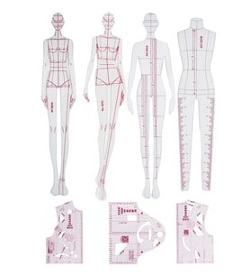 7’li Mini Moda Cetveli Seti – Kumaş Tasarımı, Konfeksiyon ve Prototip Çizim Şablonu (Şeffaf)