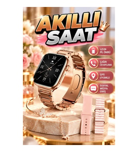 3 Kordonlu Aksesuarlı Akıllı Saat – Bayanlar İçin Şık Rose Renk Bluetooth Özellikli