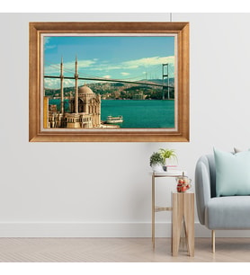 Çerçeveli Paspartulu Manzara Tablo cft0430 (Gold)