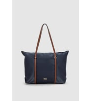 Velie Paraşüt Kumaş Şeritli Shopper Çanta Siyah