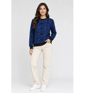 Kadın Siyah Mavi Yazı Desenli İki İplik Şardonlu Sweatshirt