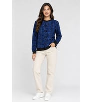 Kadın Siyah Mavi Yazı Desenli İki İplik Şardonlu Sweatshirt