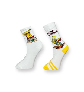 2'li Unısex Pokemon ve Simpsons Tasarımlı Esnek Nem Alabilen Pamuklu Spor Soket Çoraplar (Çok Renkli)