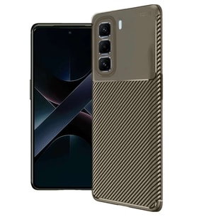 Hot 50 4G Kılıf Auto Focus Karbon Kapak - Kahverengi
