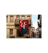 Alparslan Türkeş ve 3 Hilal Kırmızı Sancak Bayrak 140gr Premium Raşel Kumaş 300x450cm