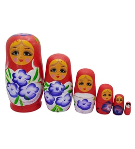 Ahşap Matruşka Bebek Altılı Set Kırmızı