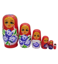 Ahşap Matruşka Bebek Altılı Set Kırmızı (Gül Pembe)