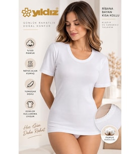 Yıldız 3013 Kadın Premium %100 Pamuk Kaşkorse Ribana Kısa Kollu Fanila Atlet