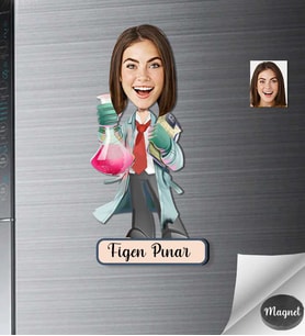 Kişiye Özel Kimyacı Kadın Ahşap Magnet -2