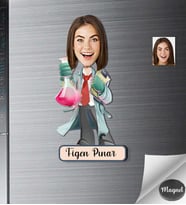 Kişiye Özel Kimyacı Kadın Ahşap Magnet -2