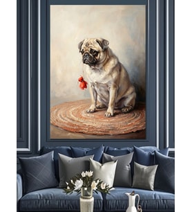 Halı Üzerinde Oturan Pug Köpek Dekoratif Kanvas - Mdf Ahşap Tablo