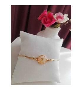 Altın Sedef Ayarlanabilir Kadın Gold Asansörlü T Harf Bileklik (Karışık)