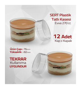 Magnolya Kasesi Kapaklı 270 Cc Sert Plastik Şeffaf Kare Renk - 12 Adet