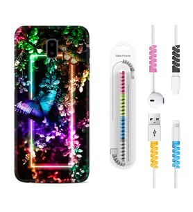 Samsung J6 Plus J7 Prime J7 Pro M20 Kılıf Kablo Koruma Spiral Silikon Butterfly Neon 1684