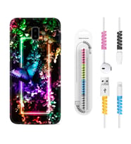 Samsung J6 Plus J7 Prime J7 Pro M20 Kılıf Kablo Koruma Spiral Silikon Butterfly Neon 1684