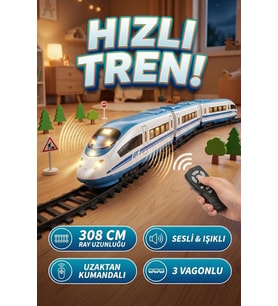 Uzaktan Kumandalı Sesli ve Işıklı Hızlı Tren Seti - 39 Parça 308 cm Büyük Raylı Oyuncak Tren