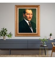 Altın Paspartulu Atatürk  Çerçeveli Tablo C984 (Gold)