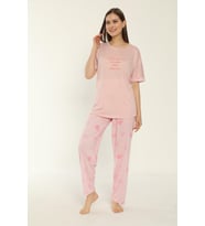 Estiva 22154 Kadın Viskon Kısa Kollu Büyük Beden Pijama Takımı (Pembe)