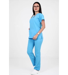 Deniz Iş Kadın Linda Yarasakol Turkuaz Renk Scrubs Takım