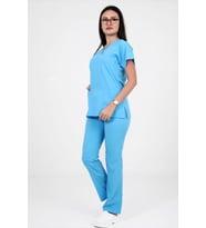Deniz Iş Kadın Linda Yarasakol Turkuaz Renk Scrubs Takım