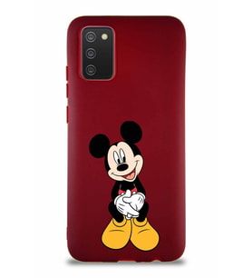 Samsung Galaxy A02S Soft Premier Kapak Mickey Mouse-A Tasarımlı Silikon Kılıf - Mürdüm (Şeffaf)