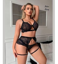 Intive Curvy Dantelli Büyük Beden Tasarım Bacak Aksesuarlı Siyah Jartiyer Takım
