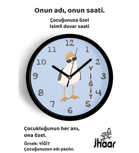 İsme Özel Gözlüklü Artist Martı Çocuk Odası Duvar Saati Orta Boy 30 cm Siyah Camlı Sessiz