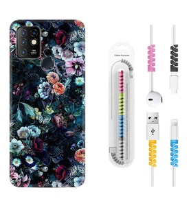 INFINIX Hot 8 9 10 11S Hot 10 Play 10T Kılıf Kablo Koruma Spiral Silikon Great Flowers 1304